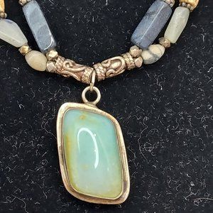 Prehnite stone and Sterling necklace double strand 17"